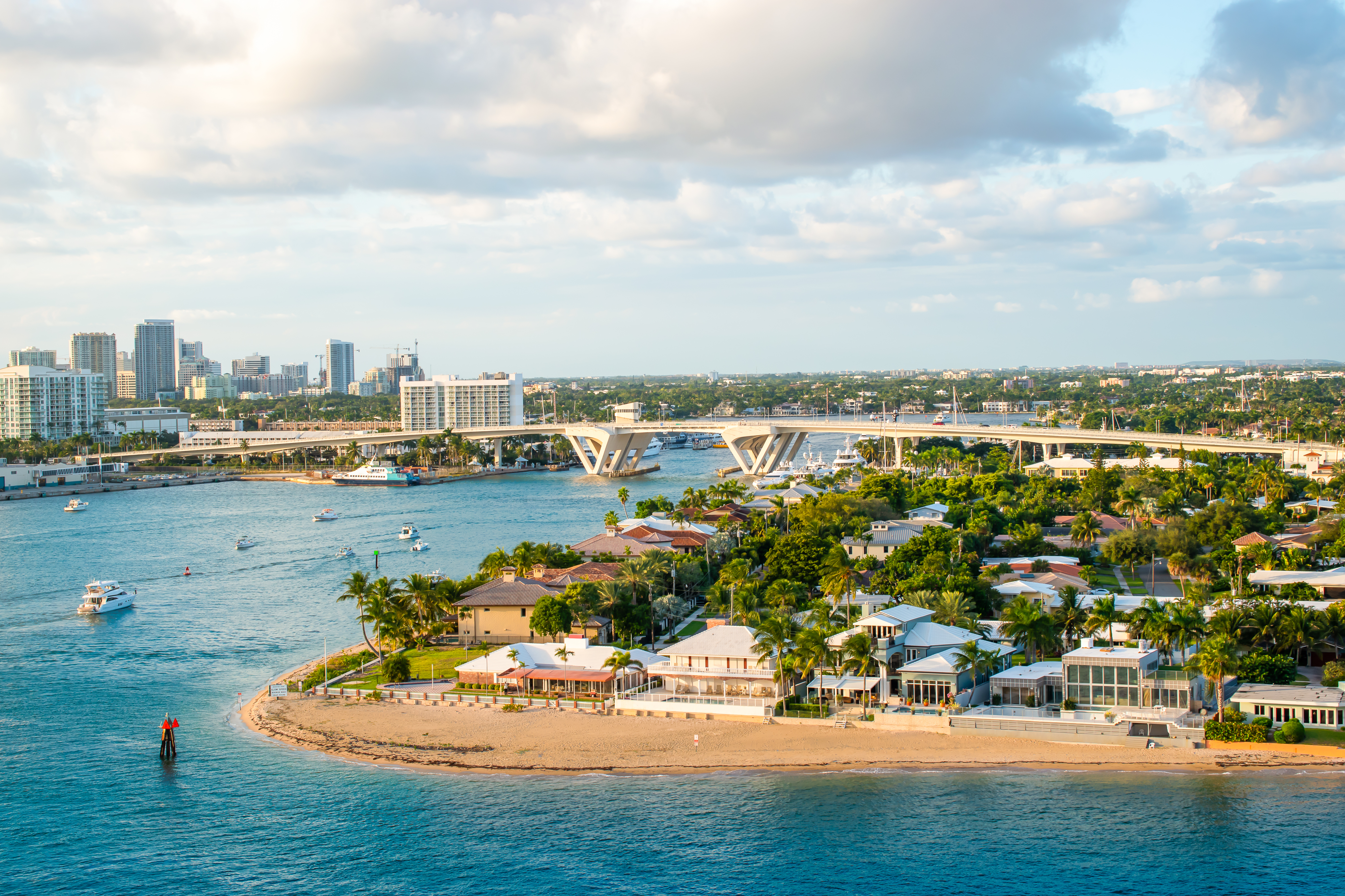 View of the beach and bridge at Port Everglades